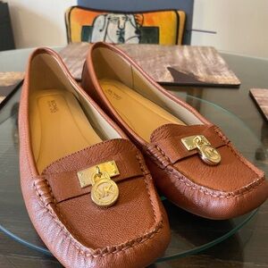 Michael Kors Brown Leather Loafers with Gold Accents